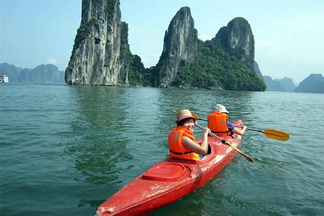 Kayaking in Halong Bay from Vietnam travel school trip 
