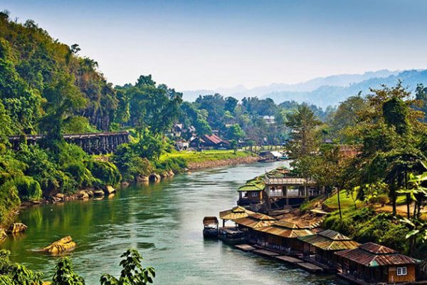 Panoramic view of the River Kwai in Kanchanaburi, Thailand