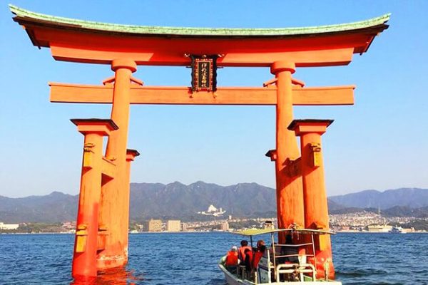 Students visit Itsukushima Shrine in Japan